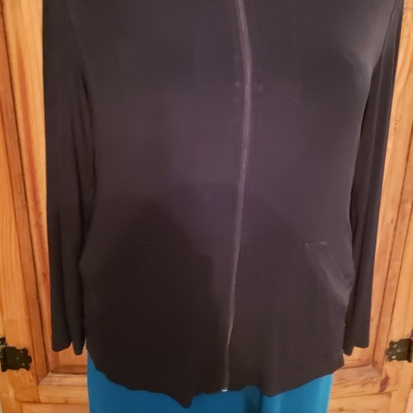 CHICO'S SZ 2 Zip-Front Hoodie Jacket Black with animal print SZ 2 - Picture 2 of 4